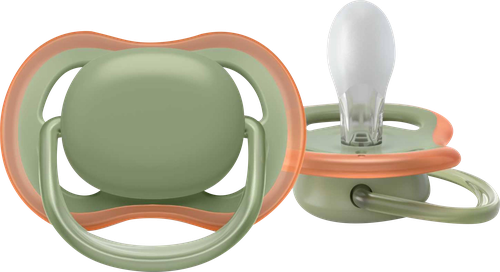 Пустышка PHILIPS AVENT Ultra Air, зеленая/серая без рисунка, с 6 до 18 месяцев, 2шт, фотография
