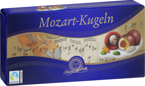 Конфеты шоколадные LAMBERTZ Mozart-Kugeln с мягкой марципановой начинкой со вкусом фисташки в молочном шоколаде, 200г, фотография