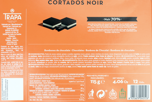 Конфеты шоколадные TRAPA Cortados Noir, 115г, вид
