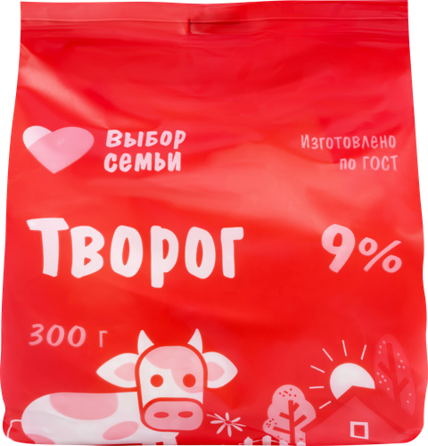 Творог ВЫБОР СЕМЬИ 9%, без змж, 300г, вид