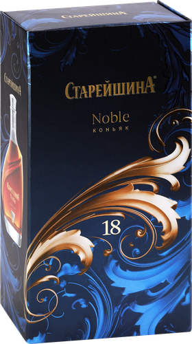 Коньяк СТАРЕЙШИНА Noble старый КС 18 лет 40%, п/у, 0.5л, крупный план