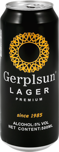 Пиво светлое GERPLSUN Lager Premium фильтрованное пастеризованное 5%, 0.5л, крупный план