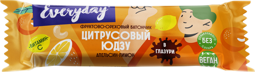 Батончик фруктово-ореховый EVERYDAY Цитрусовый Юдзу, с ароматом апельсин-лимон, 40г, фото