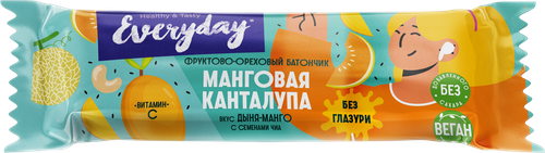 Батончик фруктово-ореховый EVERYDAY Манговая Канталупа, со вкусом манго-дыня, 40г, крупный план