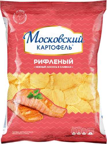 Чипсы картофельные МОСКОВСКИЙ КАРТОФЕЛЬ Рифленые хрустящие со вкусом нежного лосося в сливках, 70г, картинка