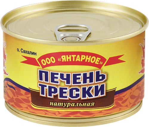 Печень трески ЯНТАРНОЕ натуральная, 120г, крупный план