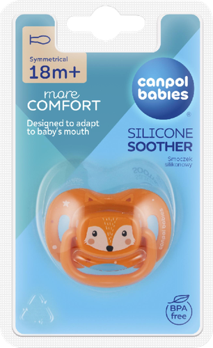Пустышка CANPOL BABIES Cute Animals, силиконовая симметричная оранжевая с лисой, с 18 месяцев, Арт. 34/926_ora, вид