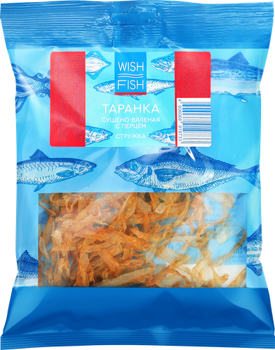 Таранка сушено-вяленая WISH FISH Путассу с перцем, стружка, 20г, вид