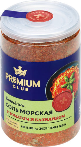 Соль морская PREMIUM CLUB Копченая, с томатом и базиликом, мелкий помол, 170г, фото