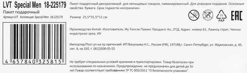 Пакет подарочный CITY HOME TRADE Special Men 31,5х25,5х11см эффект, 1шт, изображение