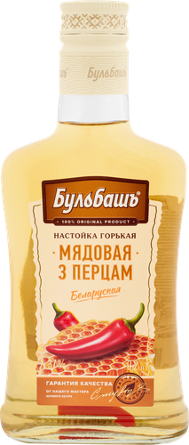 Настойка БУЛЬБАШЪ Беларуская Мядовая з Вострым Перцам 37%, горькая, 0.2л, крупный план