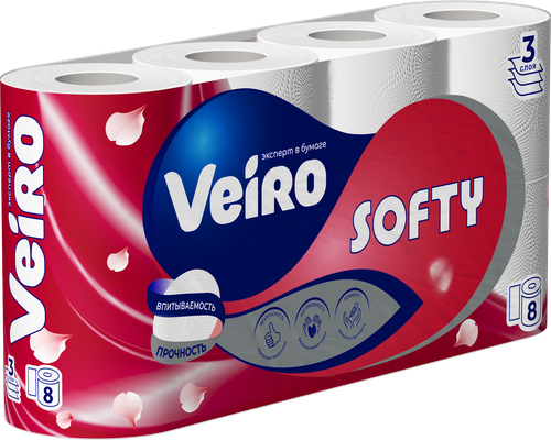 Туалетная бумага VEIRO Softy 3-слоя белая, 8шт, крупный план