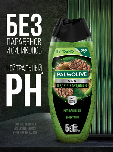 Гель для душа мужской PALMOLIVE Men 5в1 Кедр и кардамон, 500мл, картинка