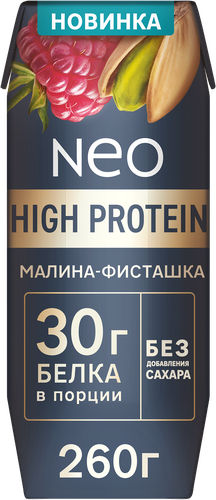 Коктейль молочный NEO Малина, фисташка высокобелковый 0,4%, без змж, 260г, фотография