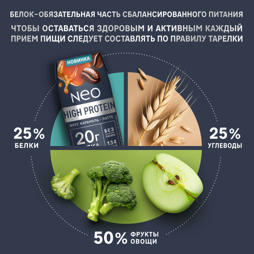 Коктейль молочный NEO Карамель, латте высокобелковый 0,3%, без змж, 260г, изображение