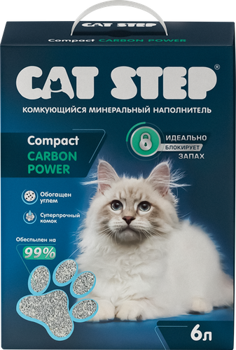 Наполнитель для кошачьего туалета CAT STEP Compact Carbon Power минеральный комкующийся, 6л, фотография
