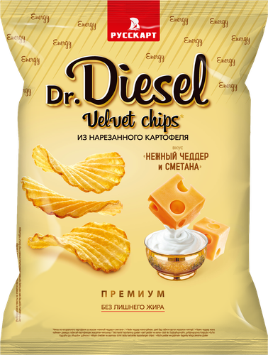 Чипсы картофельные DR.DIESEL со вкусом нежный чеддер и сметана, 120г, изображение