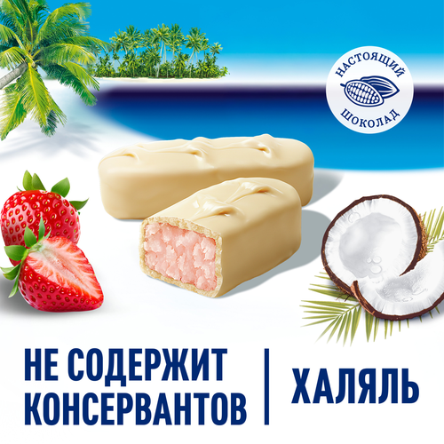 Батончик шоколадный BOUNTY Trio Райская клубника в белом шоколаде с кокосом и клубникой, 78г, фото