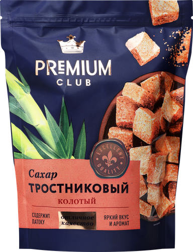 Сахар тростниковый PREMIUM CLUB нерафинированный, колотый, 380г, крупный план
