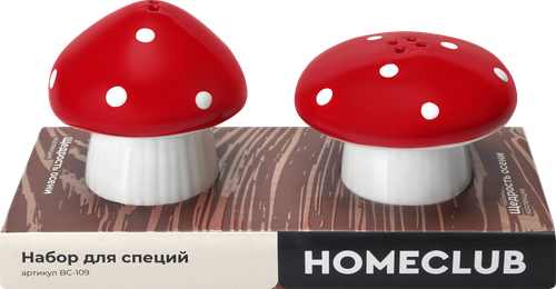 Набор для специй HOMECLUB Мухомор, соль/перец, керамика, Арт. BC-109, фото