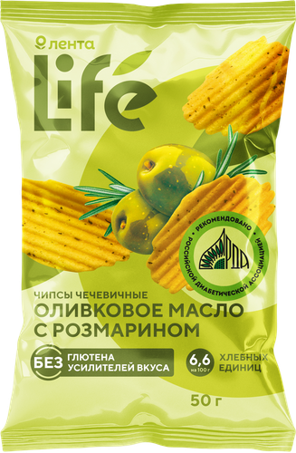 Чипсы чечевичные ЛЕНТА LIFE со вкусом оливковое масло с розмарином, 50г, изображение