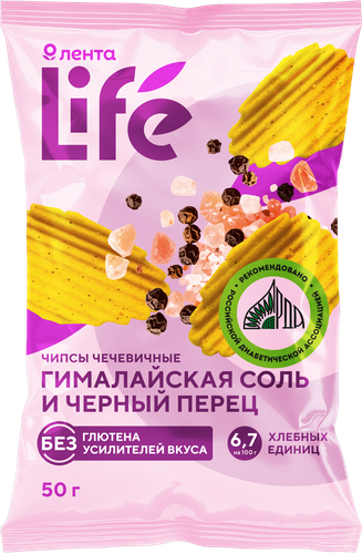 Чипсы чечевичные ЛЕНТА LIFE со вкусом гималайская соль и черный перец, 50г, изображение