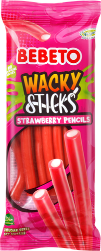 Мармелад жевательный BEBETO Wacky sticks strawberry pencils со вкусом клубники, 160г, вид