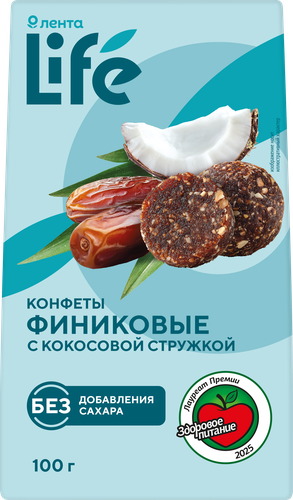Конфеты ЛЕНТА LIFE Финиковые с кокосовой стружкой, 100г, фотография