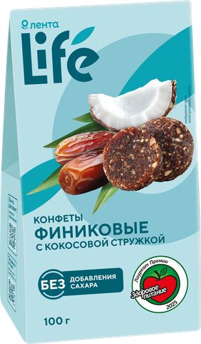 Конфеты ЛЕНТА LIFE Финиковые с кокосовой стружкой, 100г, детальное фото