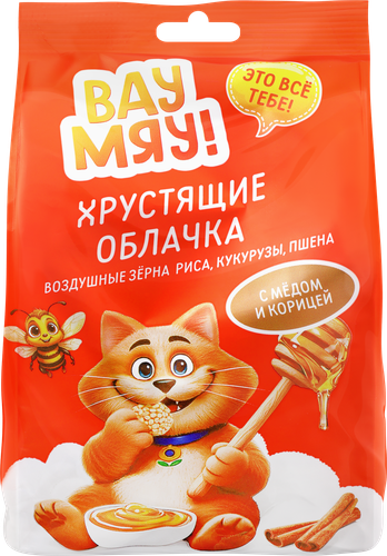 Шарики хрустящие ВАУ-МЯУ Хрустящие облачка, c медом и корицей, 150г, детальное фото