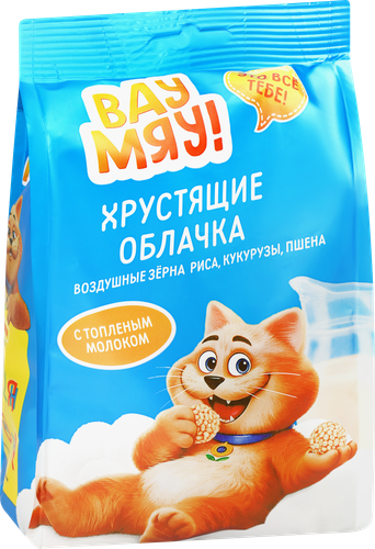 Шарики хрустящие ВАУ-МЯУ Хрустящие облачка, c топленым молоком, 150г, детальное фото
