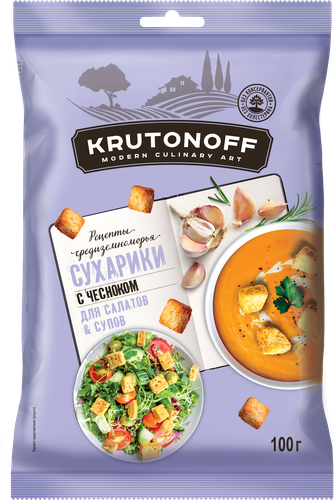 Сухарики пшеничные КРУТОНОФ Чеснок, 100г, крупный план