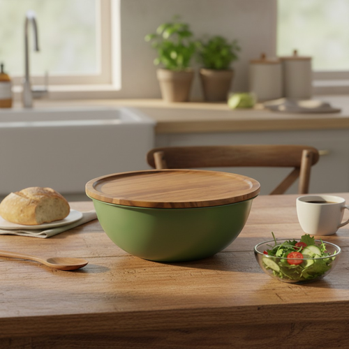 Миска с крышкой HOMECLUB Кухни России, нержавеющая сталь, акация, 1.5л, Арт. LRC-1, фото