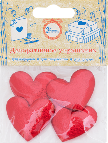 Украшение декоративное ФЕНИКС-ПРЕЗЕНТ Сердечки 3,5x0,2x3,1см, Арт. 82644/45, 4шт, картинка