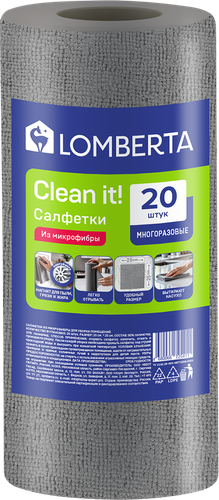 Салфетки LOMBERTA в рулоне, микс цветов, микрофибра, 20шт, вид
