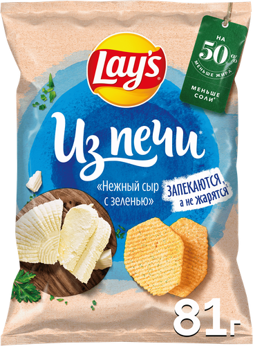 Чипсы картофельные LAY'S Нежный сыр с зеленью, 81г, крупный план