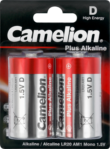Батарейки CAMELION Plus Alkaline LR20 BL-2 (LR20-BP2, 1,5В), Арт. 1654, 2шт, фотография