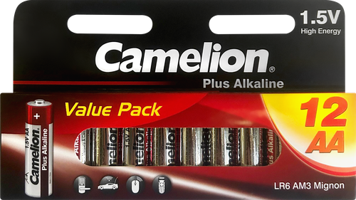 Батарейки CAMELION Plus Alkaline LR6 BL-12 (LR6-HP12, пальчиковая АА 1,5В), Арт. 5818, 12шт, вид