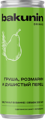 Напиток БАКУНИН EXC Ботаникалс Груша, розмарин, перец сильногазированный, 0.33л, вид