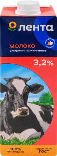 Молоко ультрапастеризованное ЛЕНТА 3,2%, без змж, 1000г, фотография