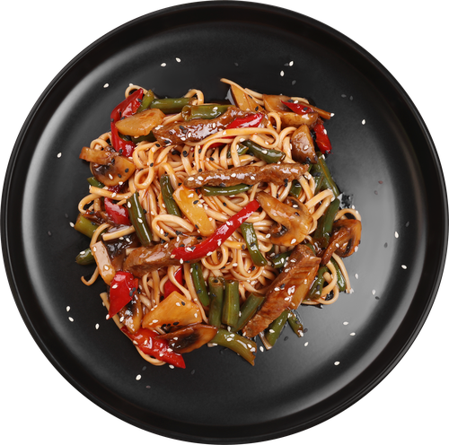 Говядина WOK в кисло-сладком соусе c яичной лапшой, весовая, фото