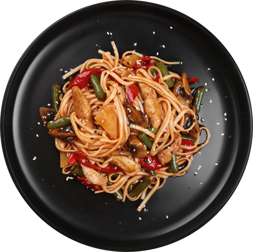 Индейка WOK в кисло-сладком соусе c яичной лапшой, весовая, детальное фото