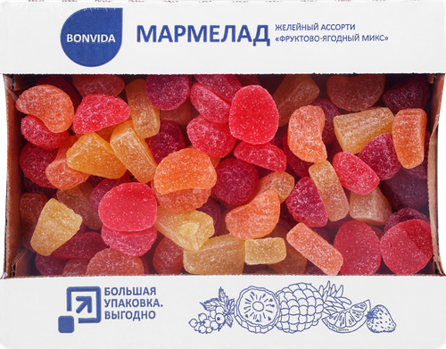 Мармелад желейный BONVIDA Фруктово-ягодный микс, в ассортименте, 1кг, вид