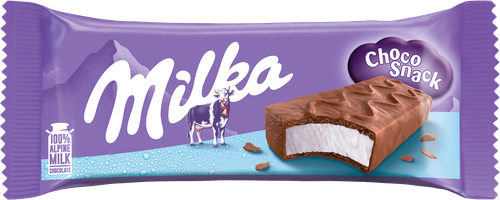 Пирожное бисквитное MILKA Шоколадный перекус, с кремом из цельного молока в молочном шоколаде, без змж, 27г, крупный план