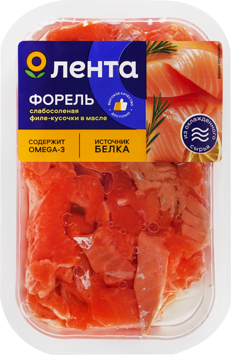 Форель слабосоленая ЛЕНТА филе-кусочки в масле, 120г, фотография