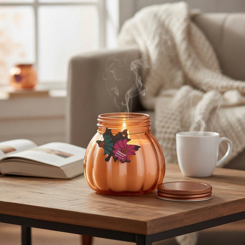 Свеча HOMECLUB Тыква с листиком, 10х9,5см, стекло, Арт. KW11187, изображение