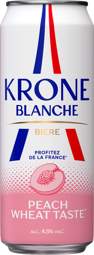 Напиток пивной KRONE BLANCHE BIERE Peach пастеризованный 4,5%, 0.45л, картинка