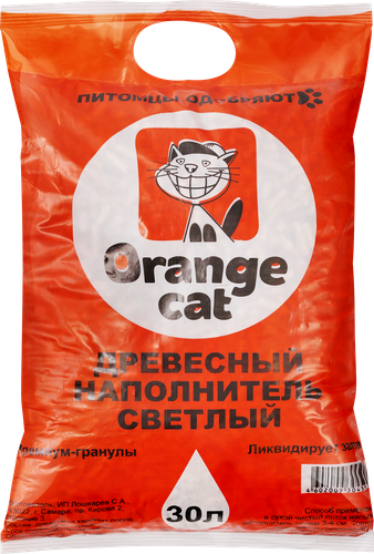 Наполнитель для кошачьего туалета ORANGE CAT Древесный светлый, 30л, детальное фото