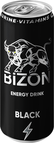 Напиток энергетический BIZON Black/Черный тонизирующий газированный, 0.449л, крупный план