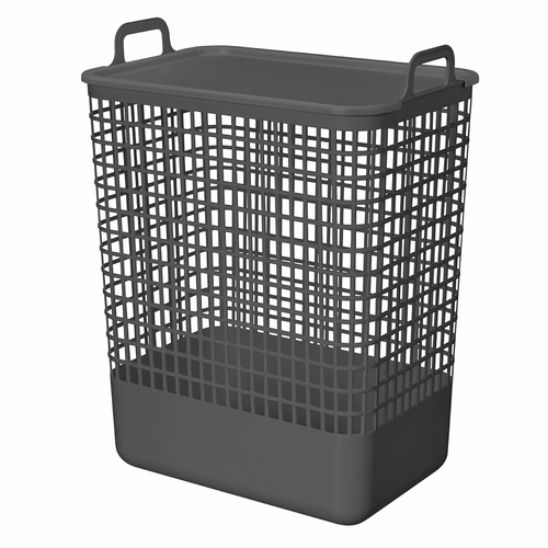 Корзина для белья ECONOVA Kobo с крышкой, 38x26,2x50см, серая, 35л, крупный план